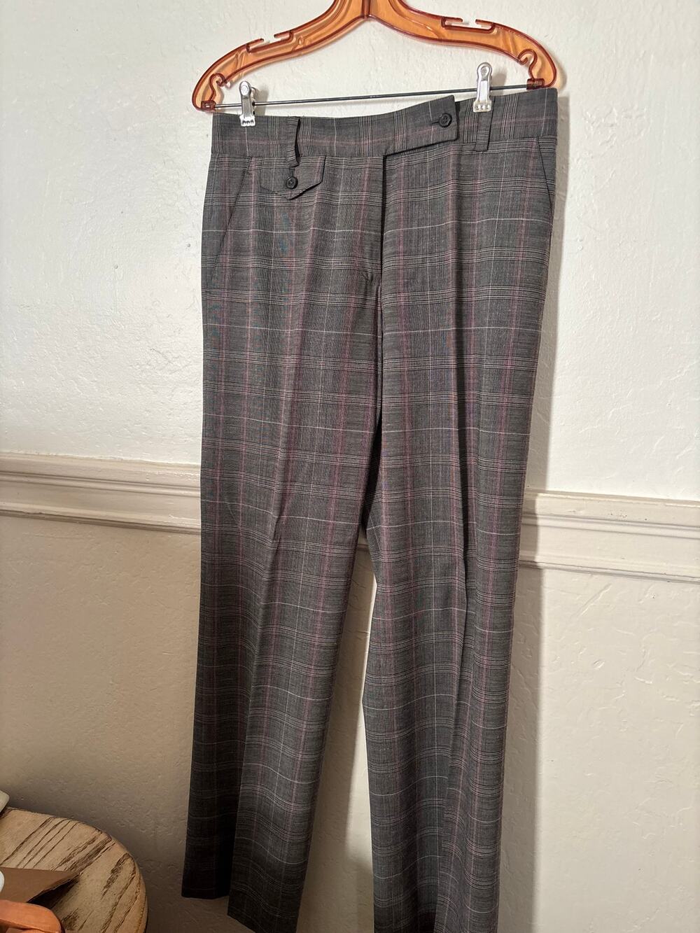 DKNY Wool Blend Plaid Dress Pants Women’s Size 6 Gray Pink Trouser